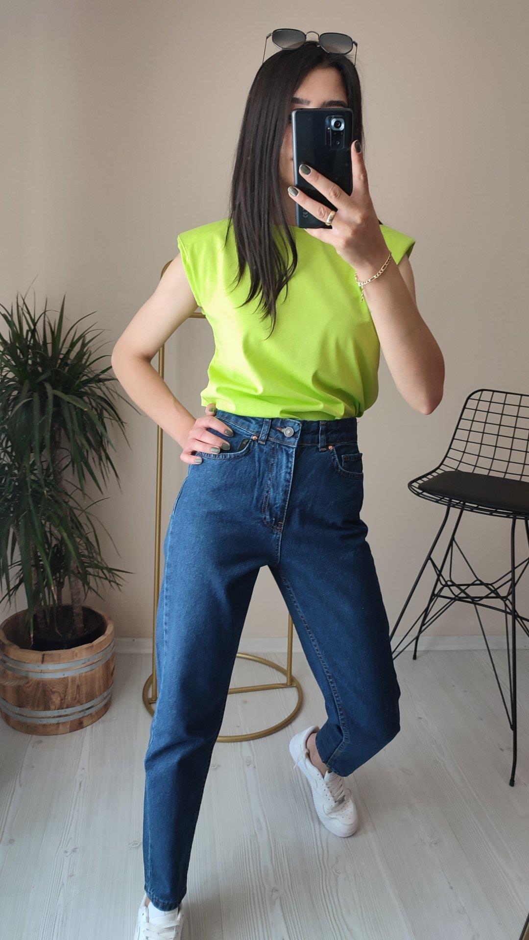 Yüksek bel mavi mom Denim