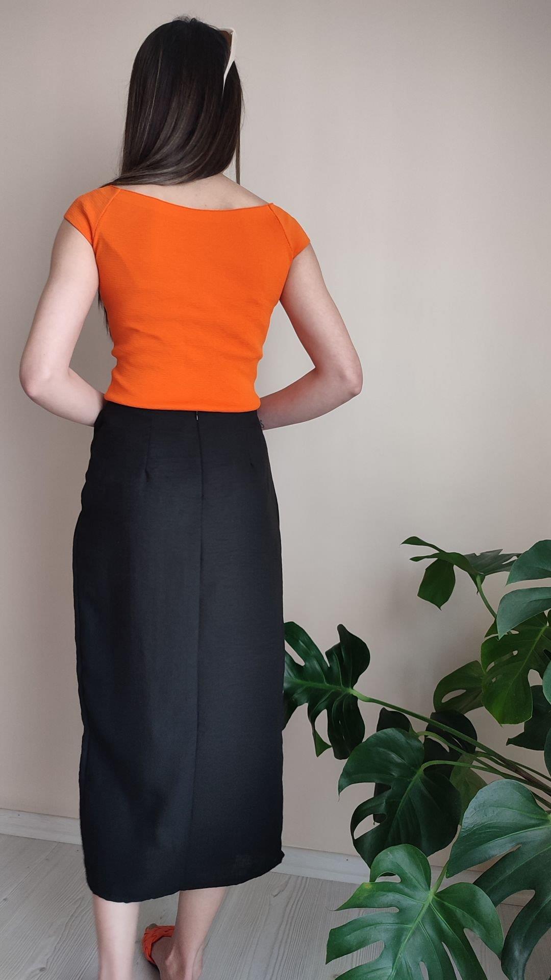 Zara model ham keten midi boy siyah etek