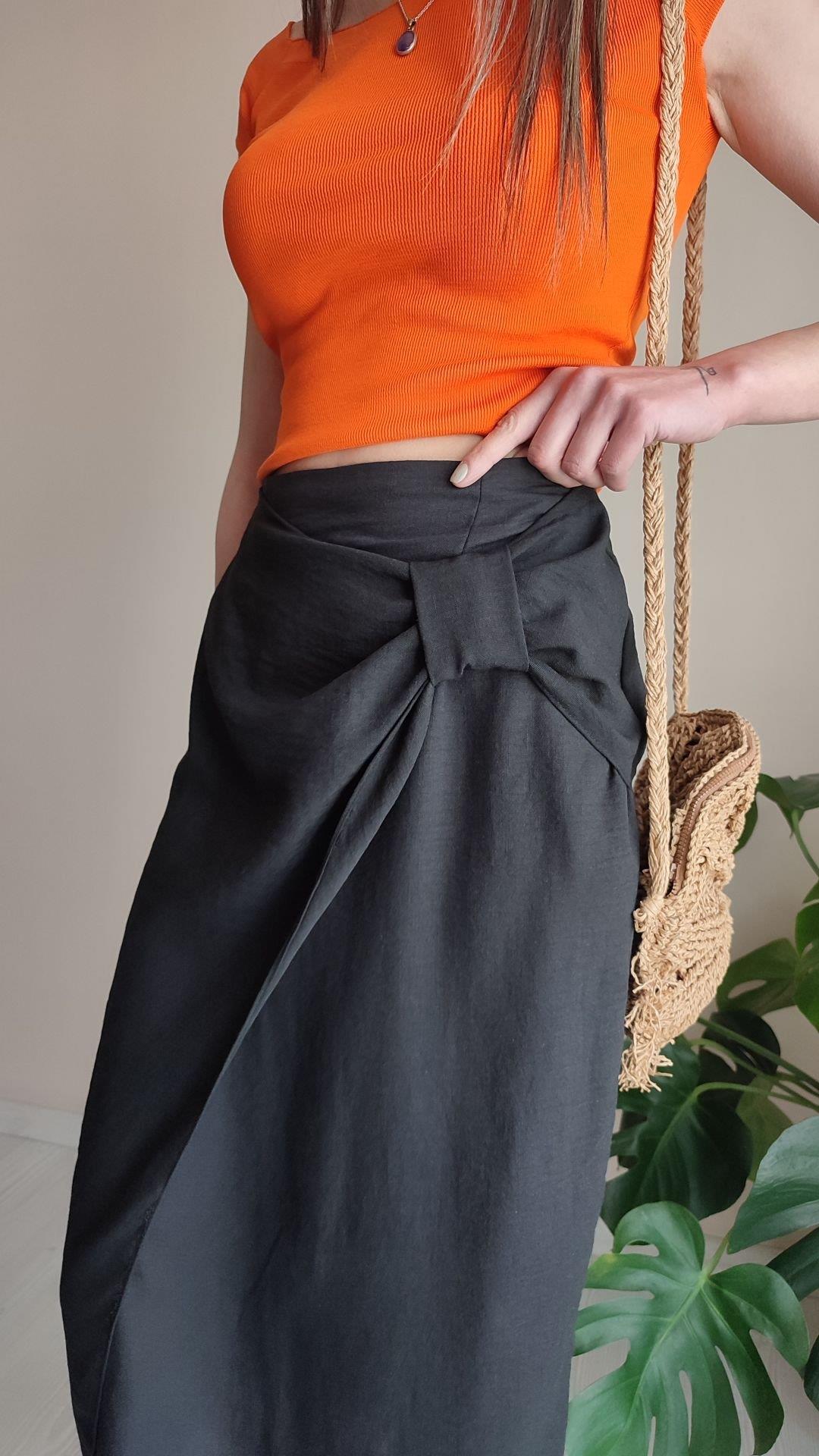 Zara model ham keten midi boy siyah etek