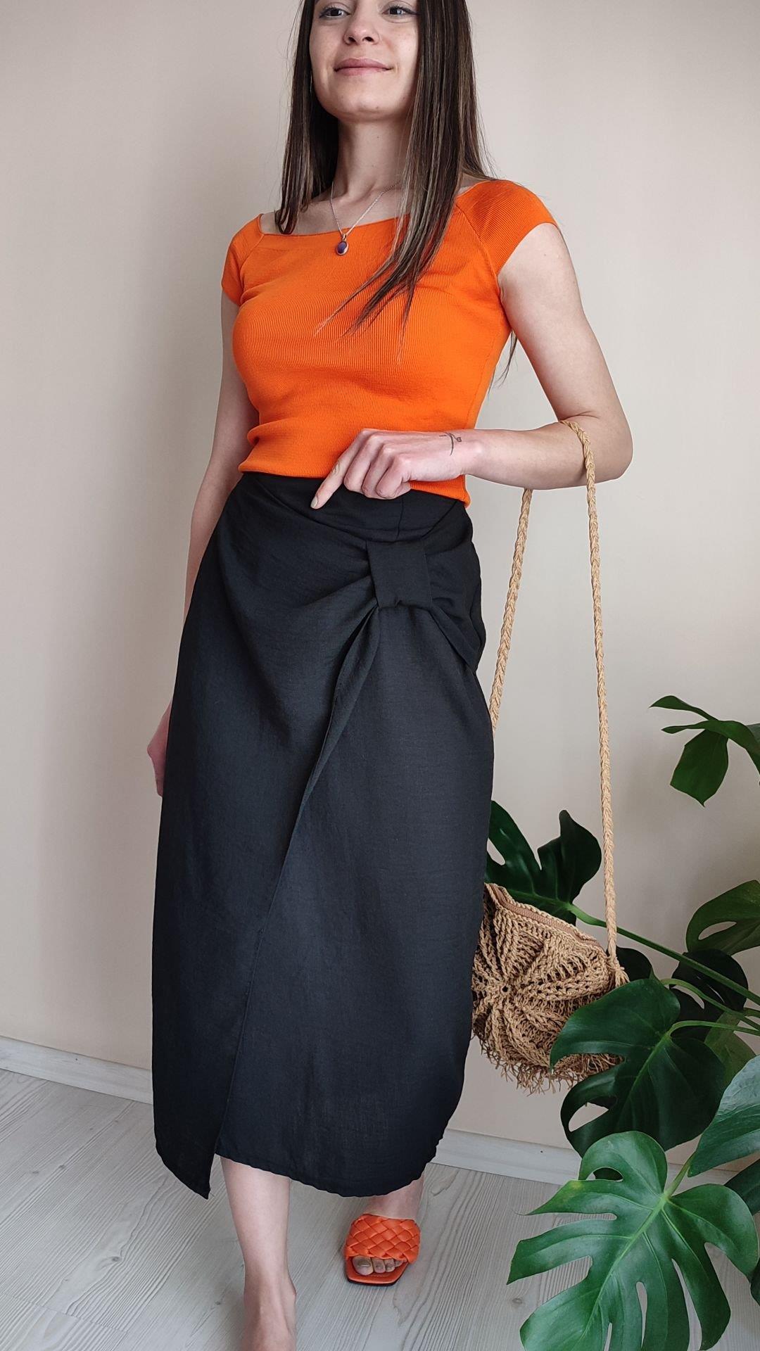 Zara model ham keten midi boy siyah etek