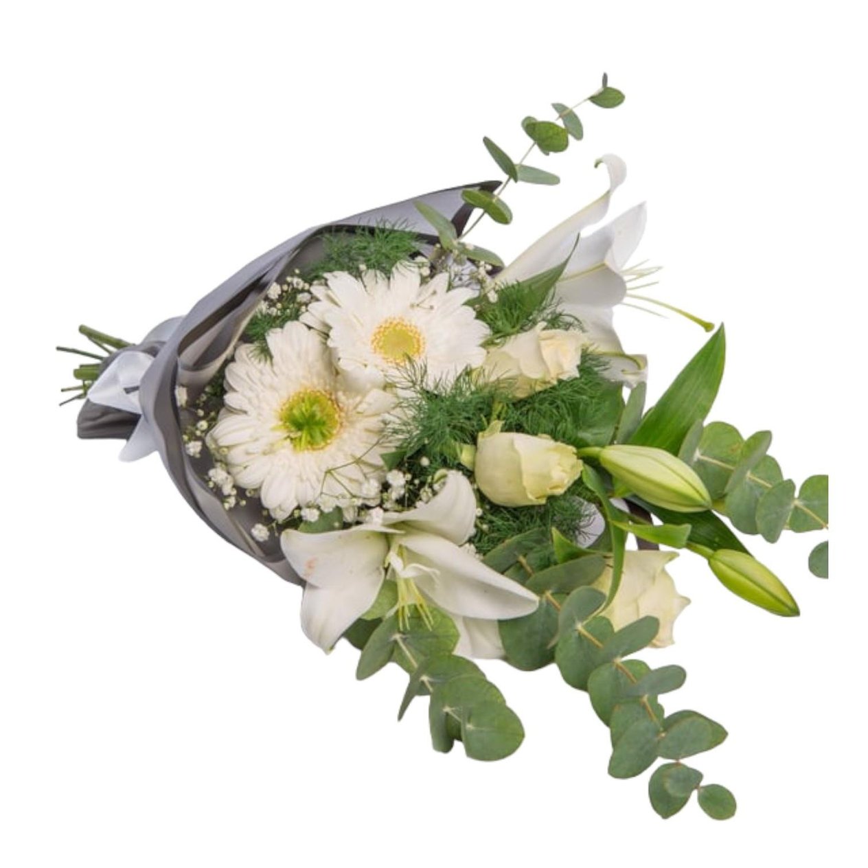 Beyaz Gül-Gerbera-Lilyum ) Buketi