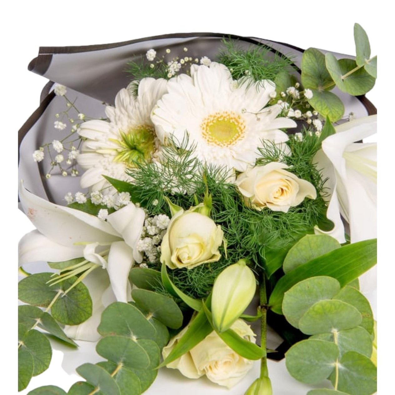 Beyaz Gül-Gerbera-Lilyum ) Buketi