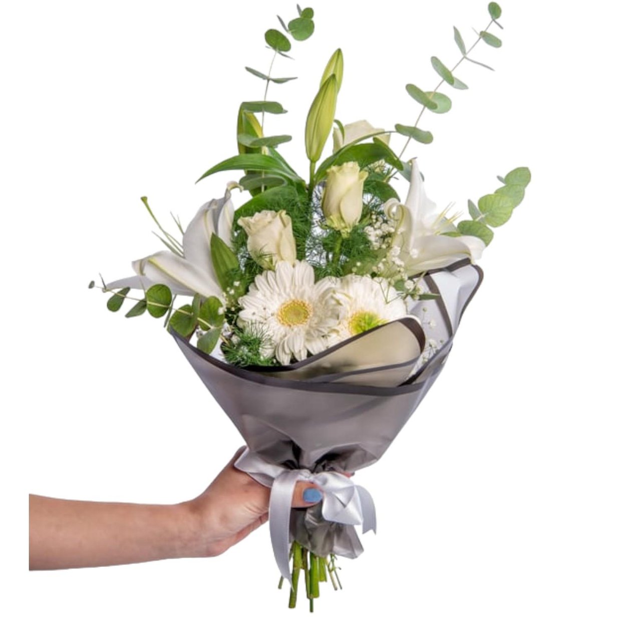 Beyaz Gül-Gerbera-Lilyum ) Buketi