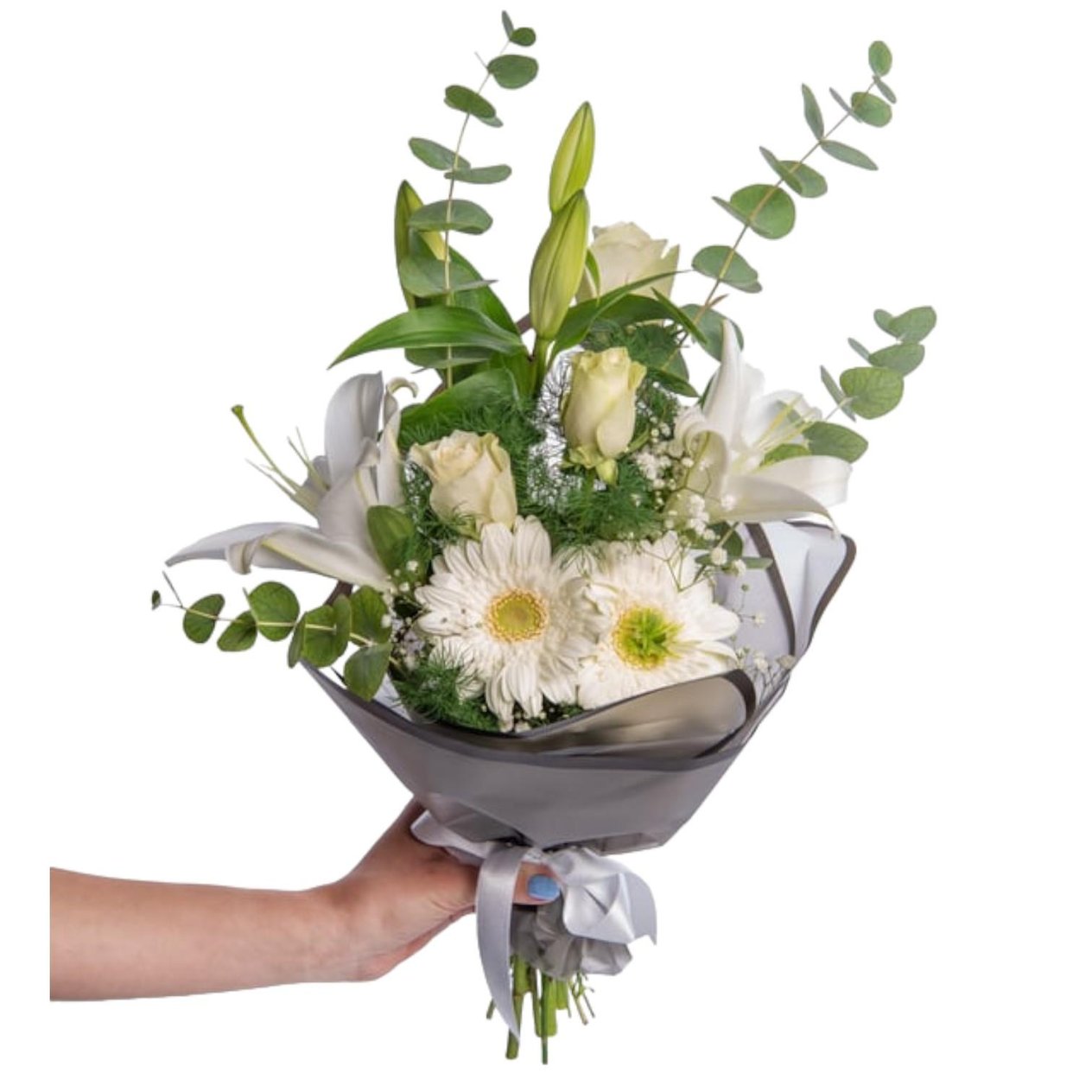 Beyaz Gül-Gerbera-Lilyum ) Buketi