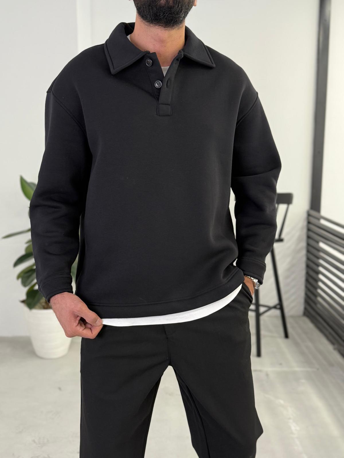 3 İplik Şardonlu Basic Polo Yaka Siyah