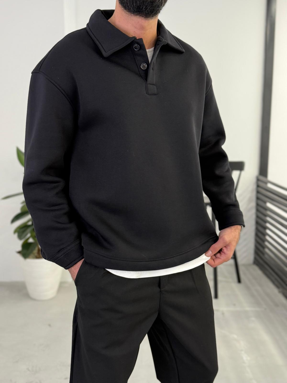 3 İplik Şardonlu Basic Polo Yaka Siyah