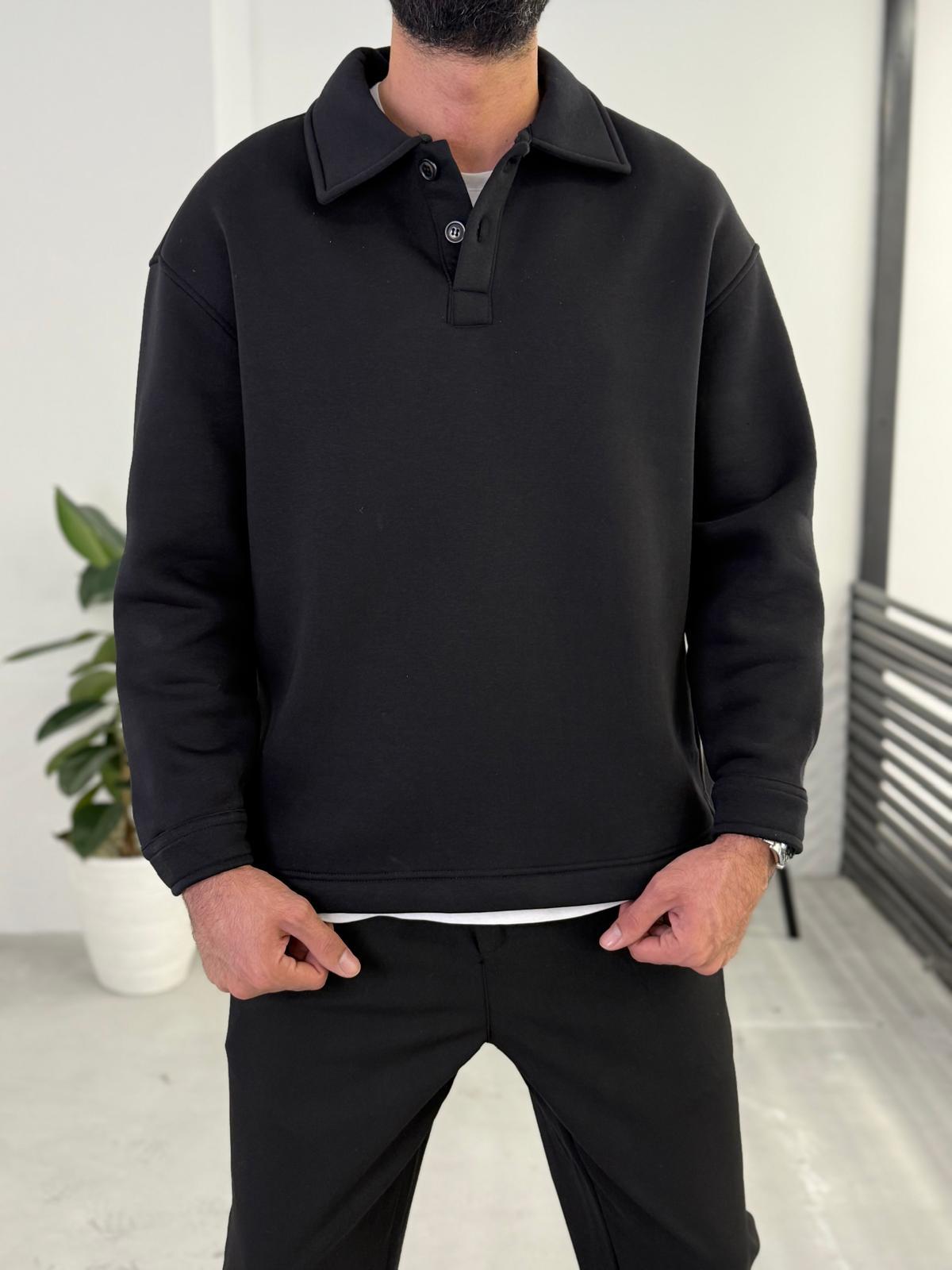 3 İplik Şardonlu Basic Polo Yaka Siyah