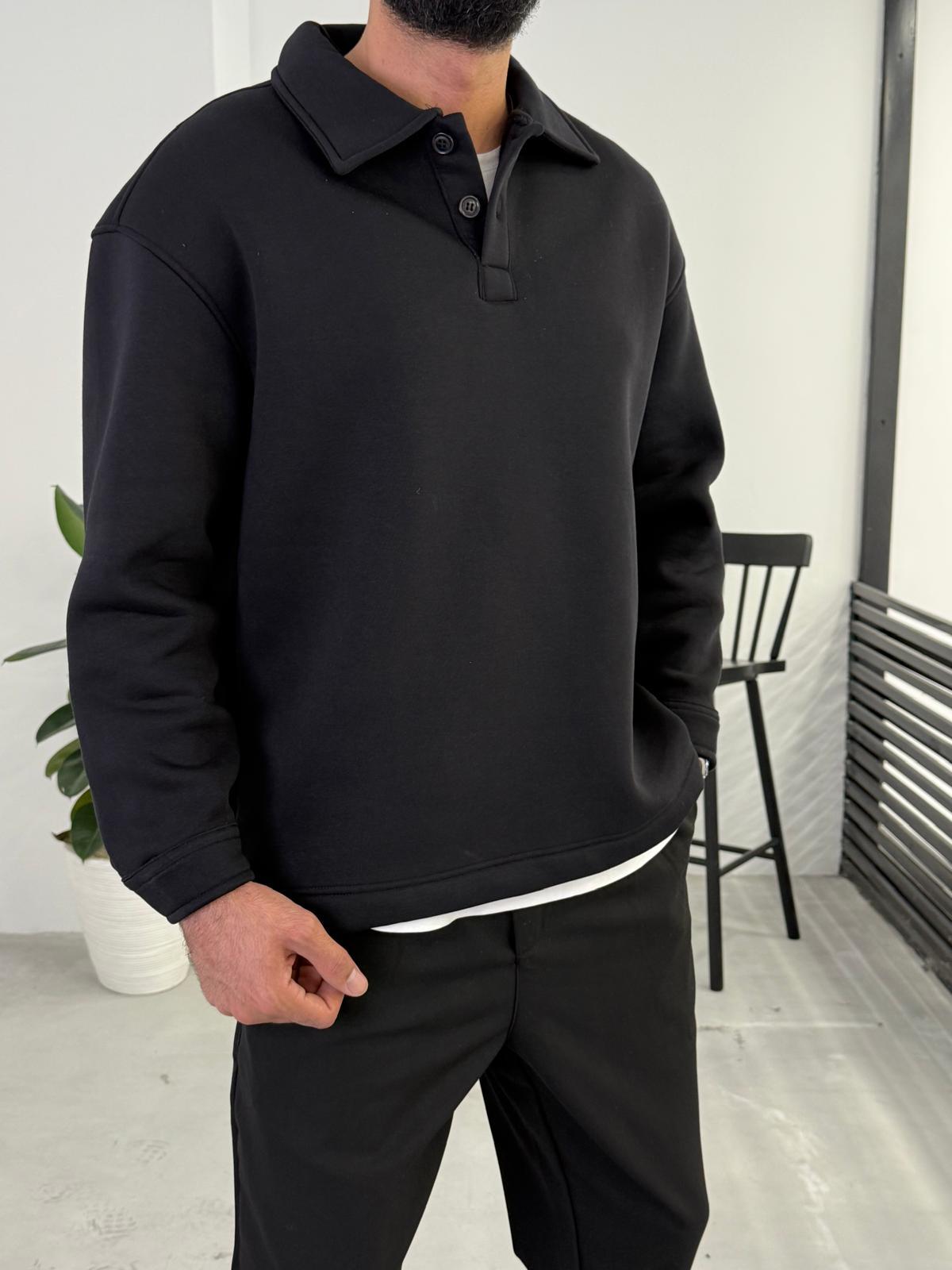 3 İplik Şardonlu Basic Polo Yaka Siyah