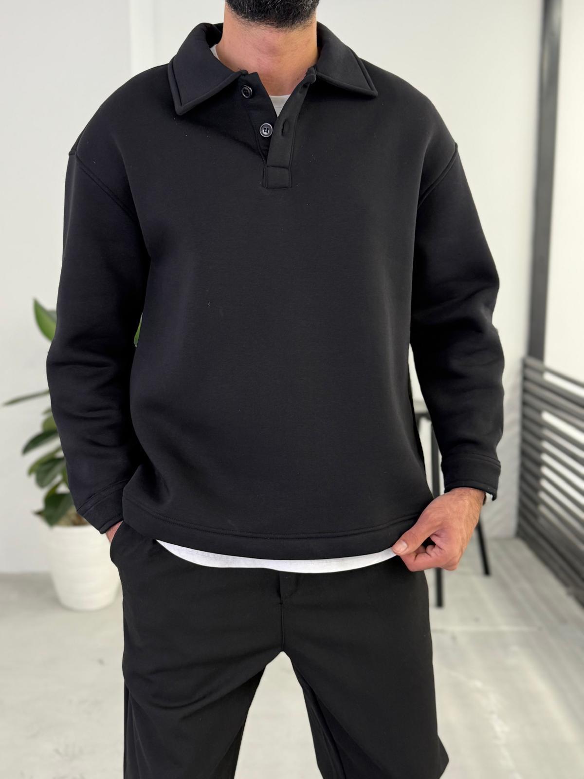 3 İplik Şardonlu Basic Polo Yaka Siyah