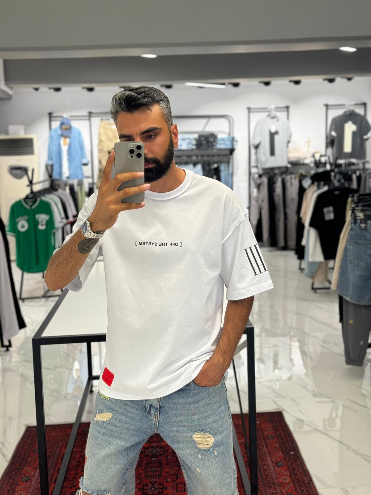 Baskı Detay Oversize T-Shirt Beyaz