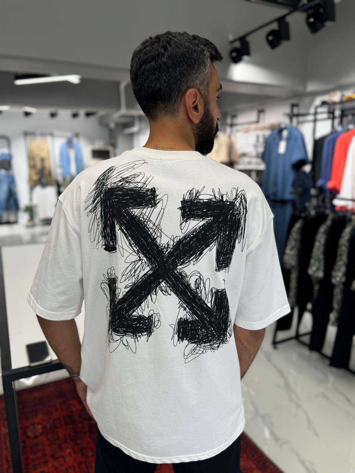 Baskı Detay Oversize T-Shirt Beyaz
