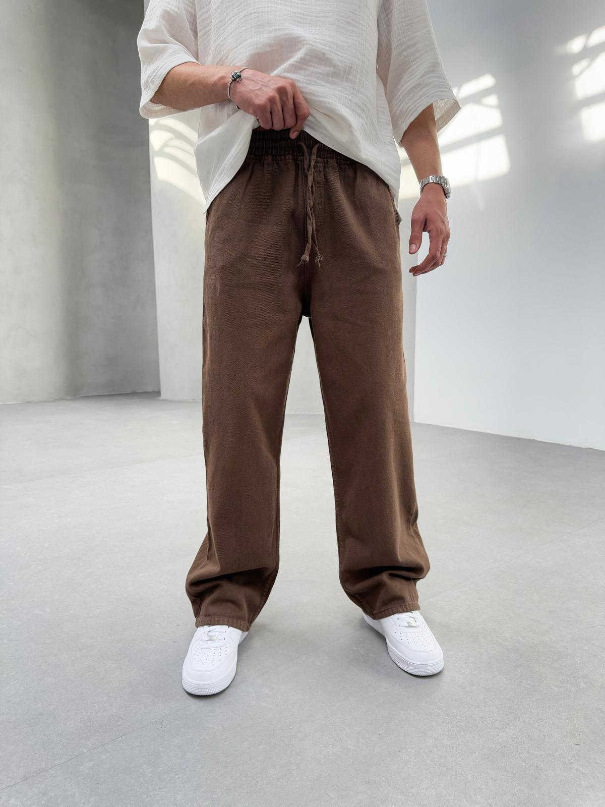 Gabardin Kumaş Baggy Kalıp Pantolon Kahve