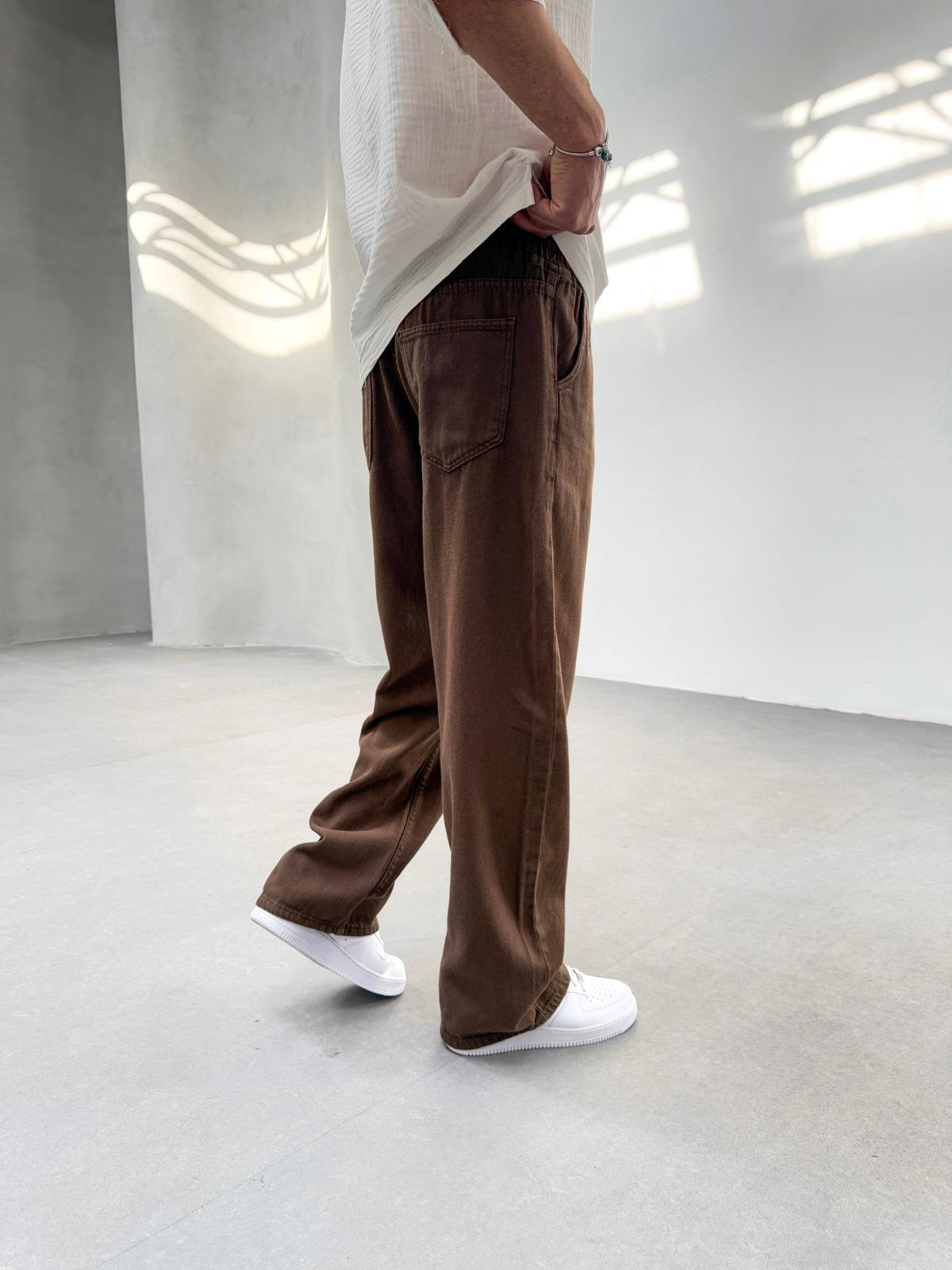 Gabardin Kumaş Baggy Kalıp Pantolon Kahve