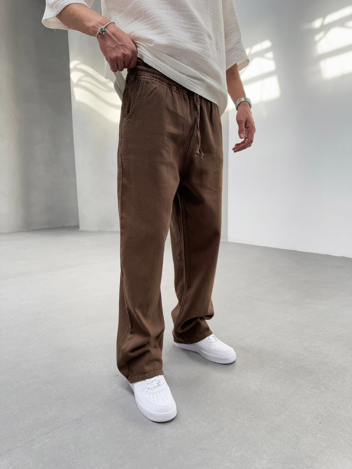Gabardin Kumaş Baggy Kalıp Pantolon Kahve