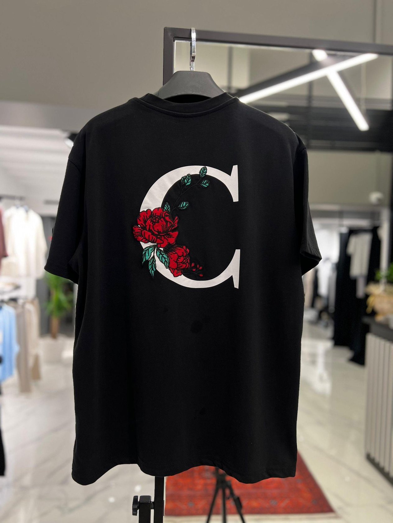 Nakış Baskı Detaylı Oversize T-Shirt Siyah