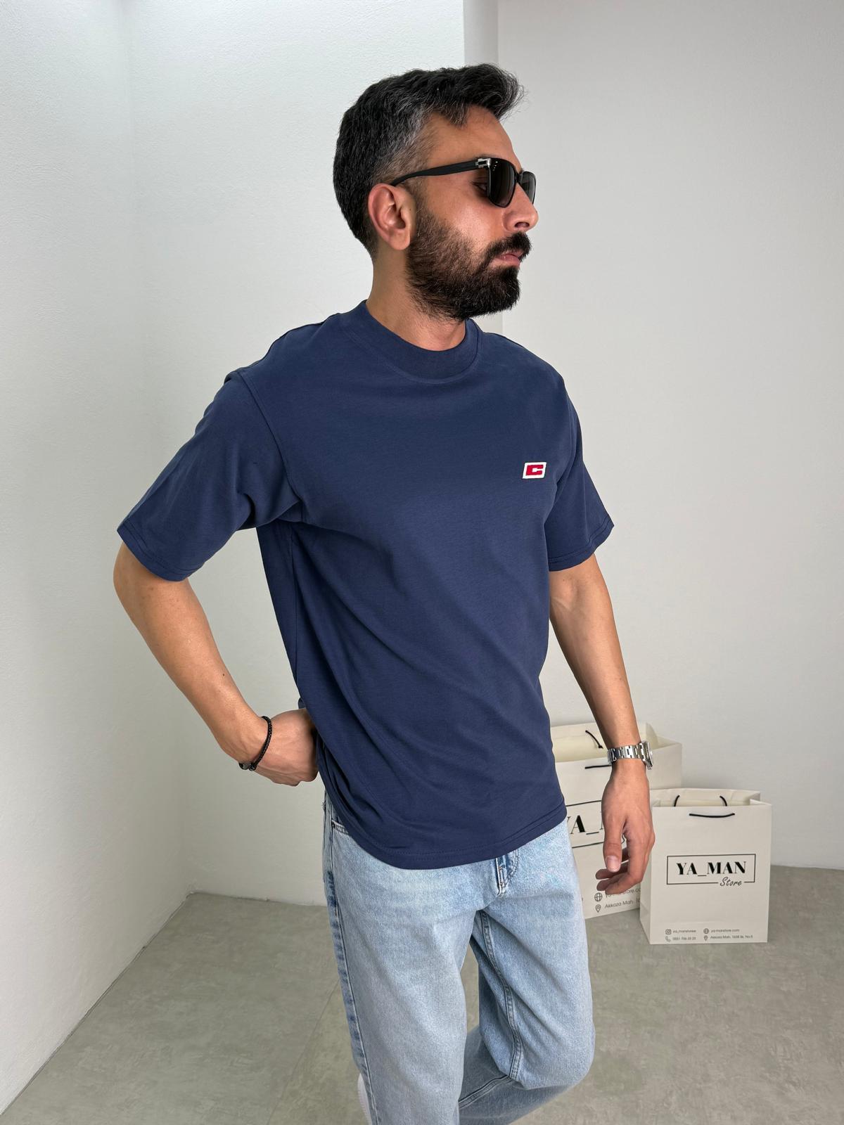 Oversize C Baskılı T-shirt Mavi