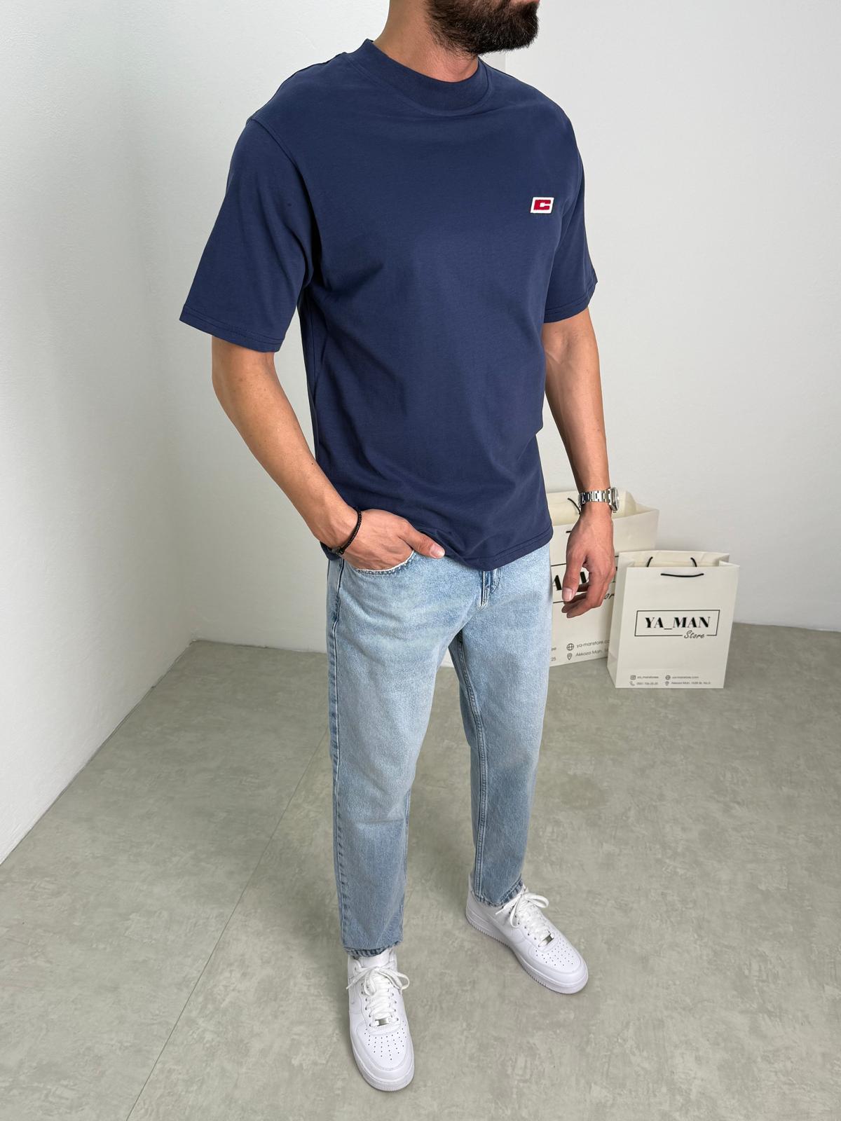 Oversize C Baskılı T-shirt Mavi
