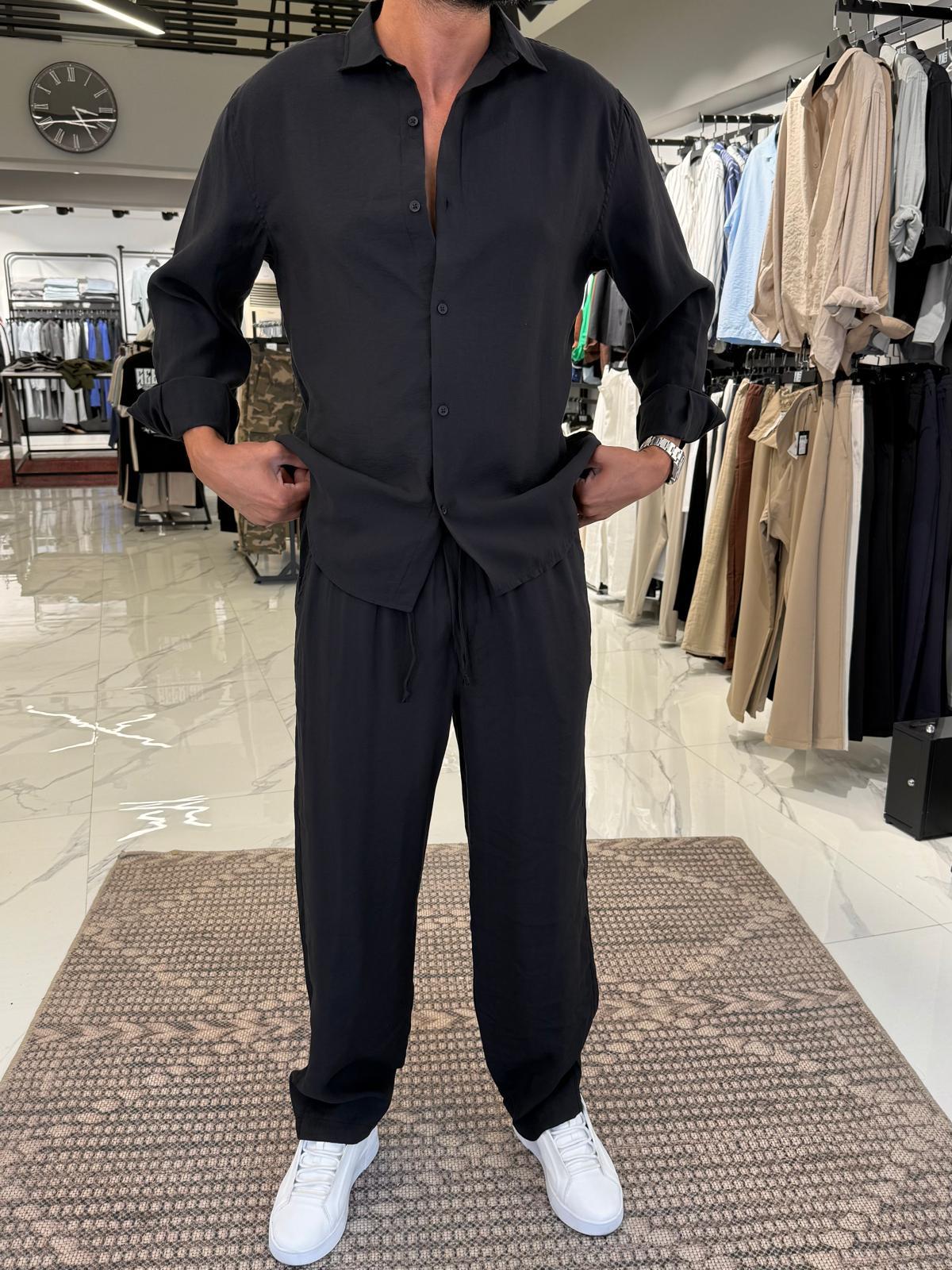Tensel Kumaş Oversize Kalıp Takım Siyah
