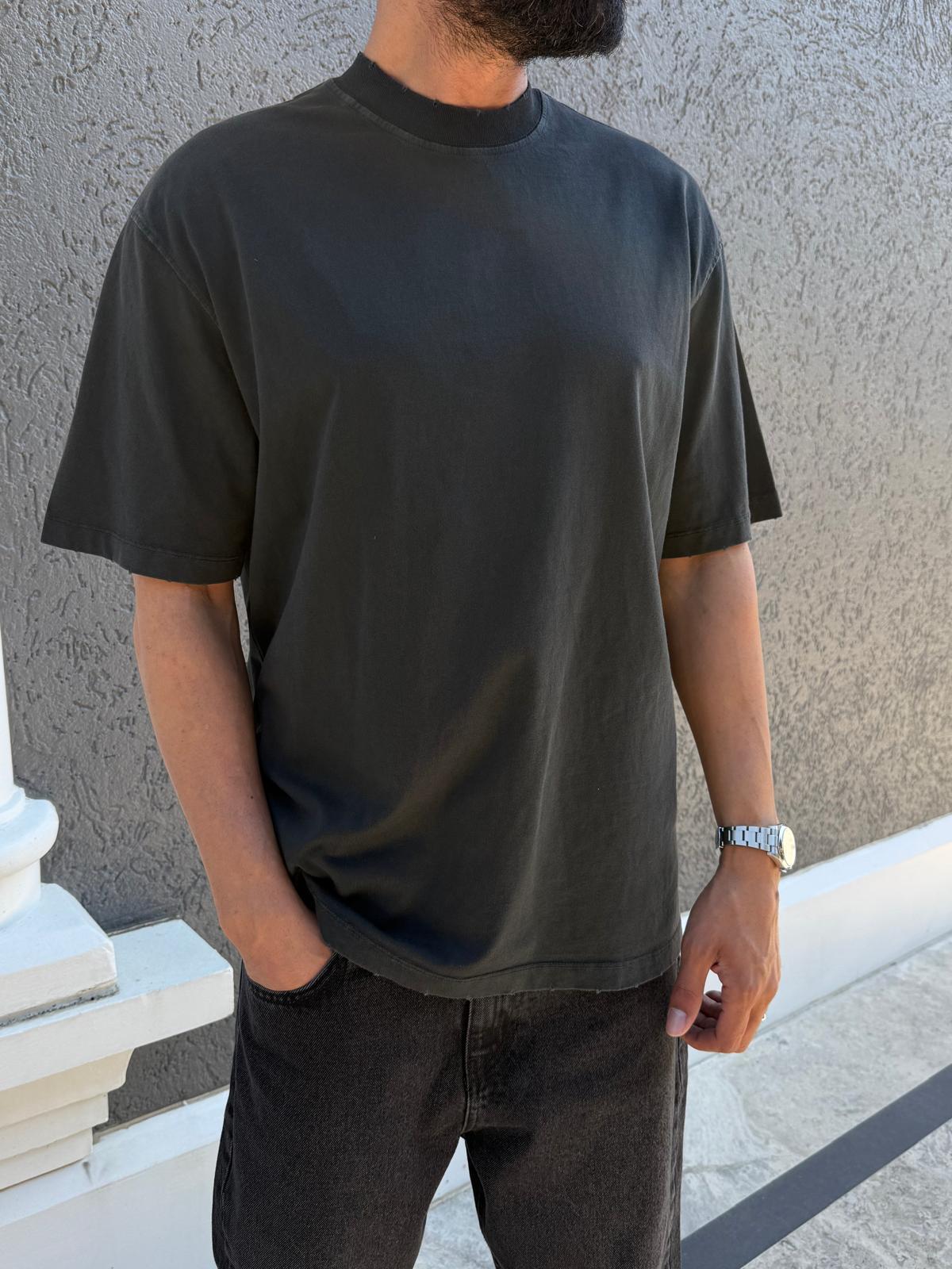 Yıkamalı Basic Oversize Kalıp Tişört Siyah