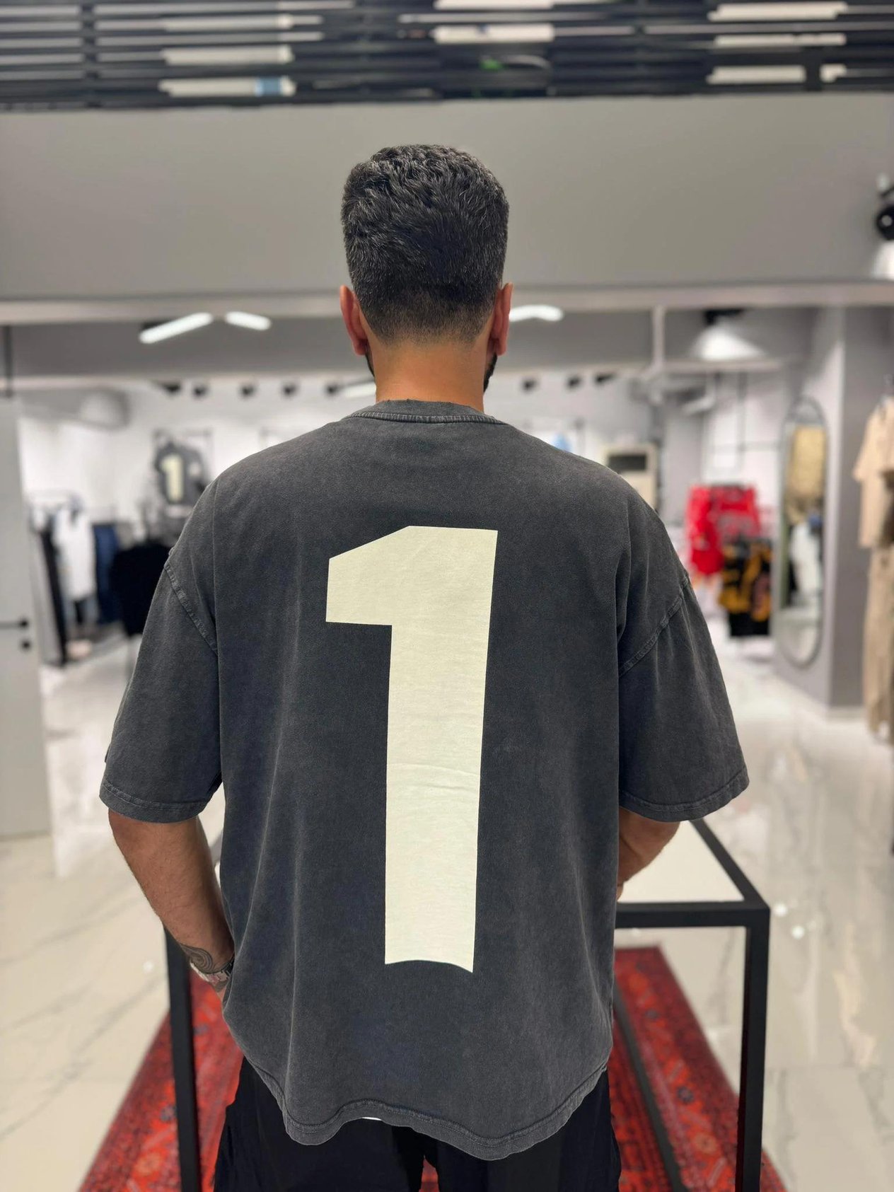 Yıkamalı Baskı Detay Oversize T-Shirt Siyah