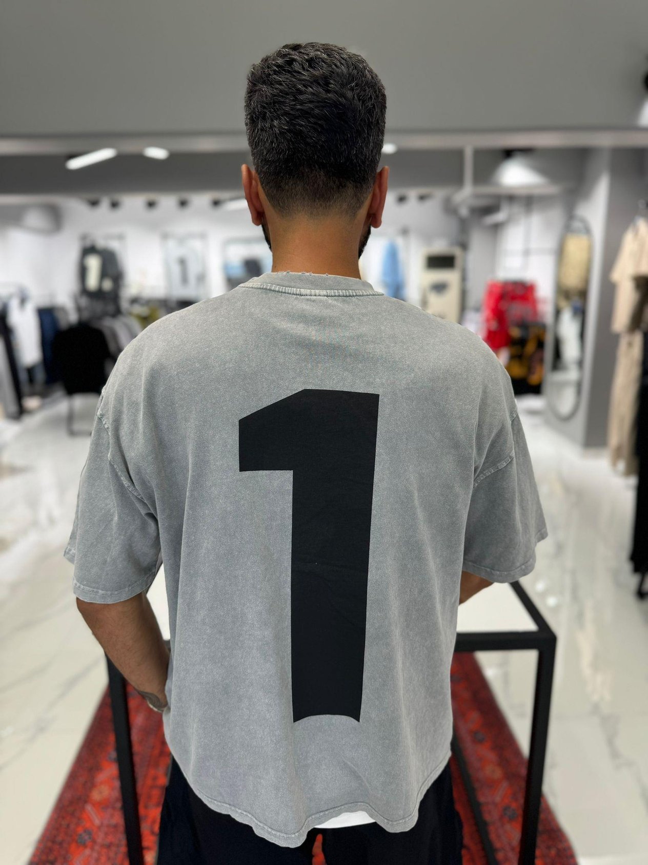 Yıkamalı Baskı Detay Oversize T-Shirt Gri