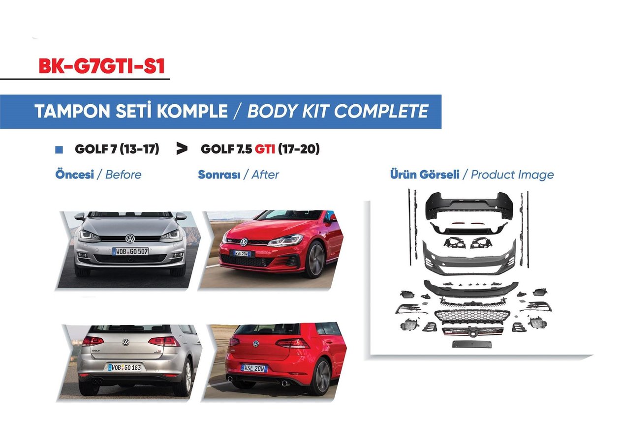 VW GOLF 7.5 GTI TAMPON SETI KOMPLE  13-17 GOLF 7 ICIN UYUMLUDUR 