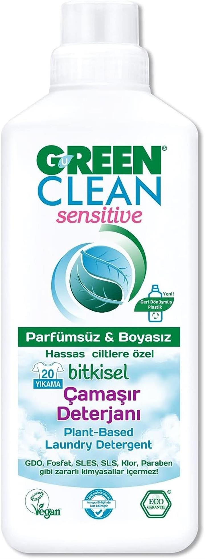 GREEN CLEAN SENSİTİVE KOKUSUZ ÇAMAŞIR DETERJANI 1 L