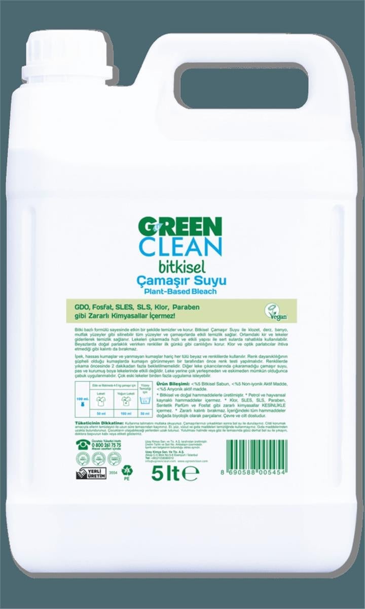 U GREEN CLEAN BİTKİSEL ÇAMAŞIR SUYU 5 L