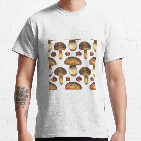 Autumn Fall Trends -Trending Autumn Fall Seamless Pattern Art Print Design Fall Home - Vintage Cozy Fall Autumn Elements Giant Mushroom Fall Tasarım Baskılı Tişört (Rahat kalıp t-shirt)