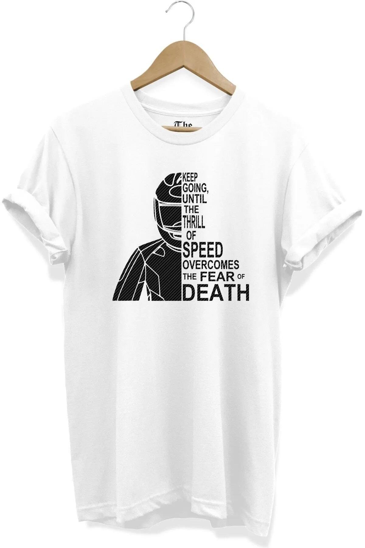 Unisex Bol Kalıp Beyaz Motorcu Motorsiklet Baskılı Cool Kısa Kollu T-shirt