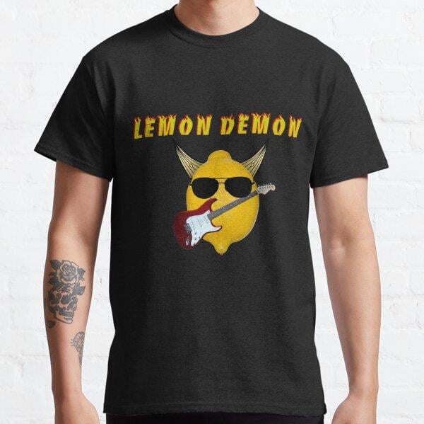 Yellow Lemon Demon - Cool and Quirky Illustration of Lemon with Glasses and Guitar - Perfect for Music and Fruit Lovers Tasarım Baskılı Tişört (Bol kalıp t-shirt)