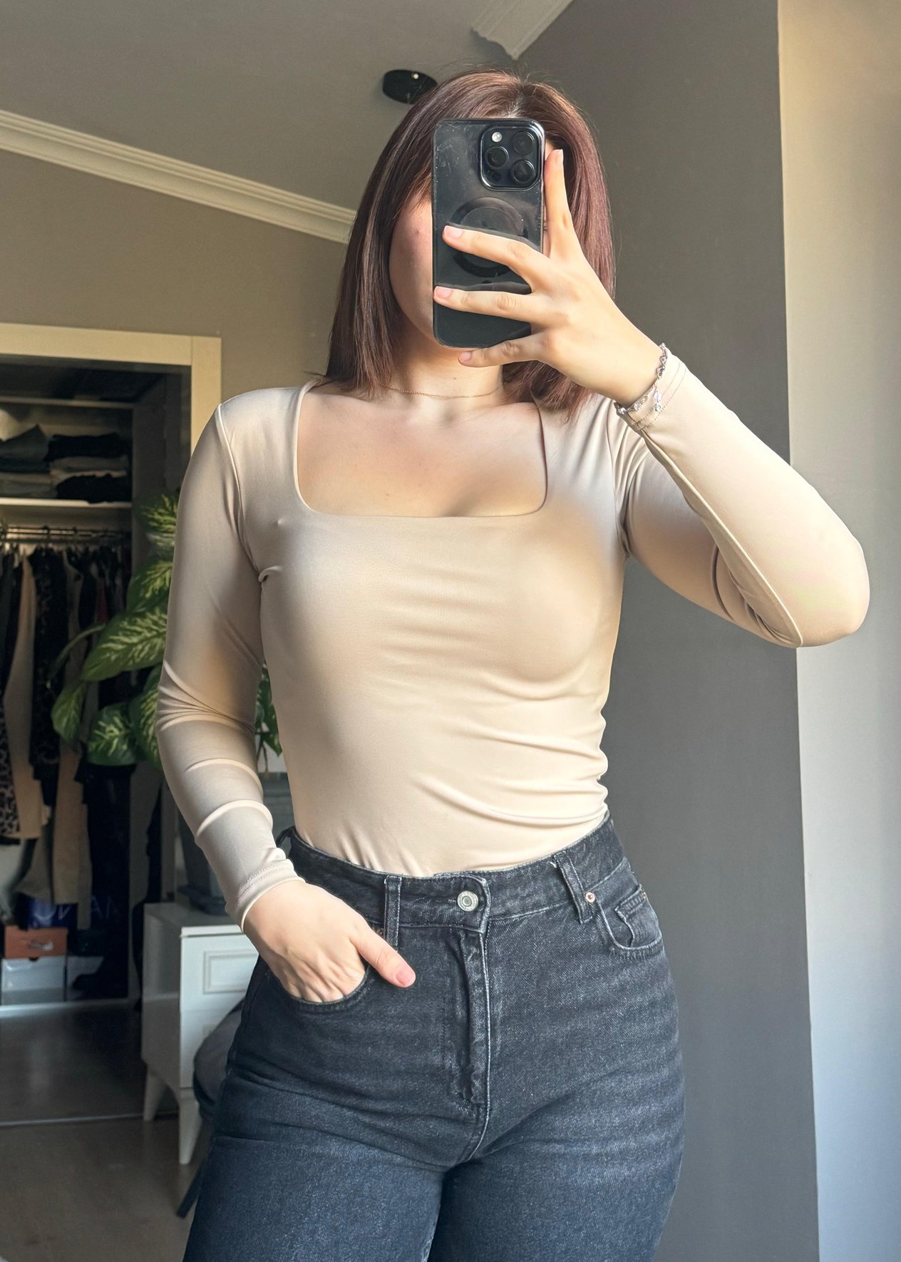 Kare Yaka Zıbın Body -Krem