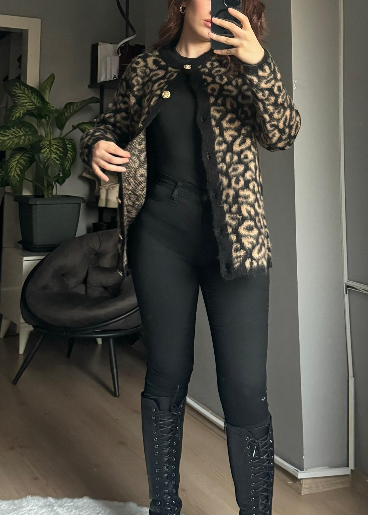 Leopar Desenli Triko Hırka -KahverengiHırka