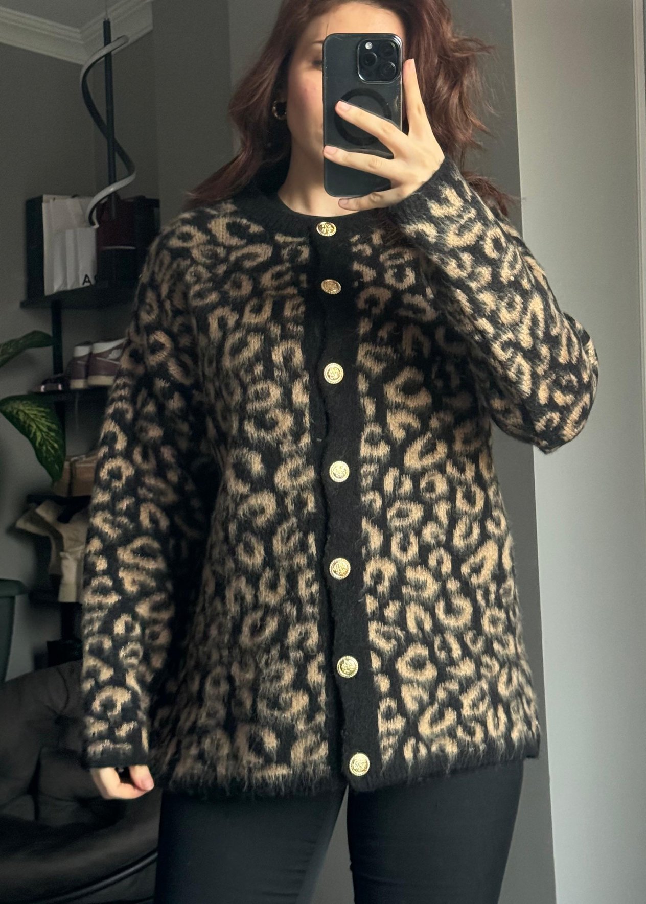 Leopar Desenli Triko Hırka -KahverengiHırka