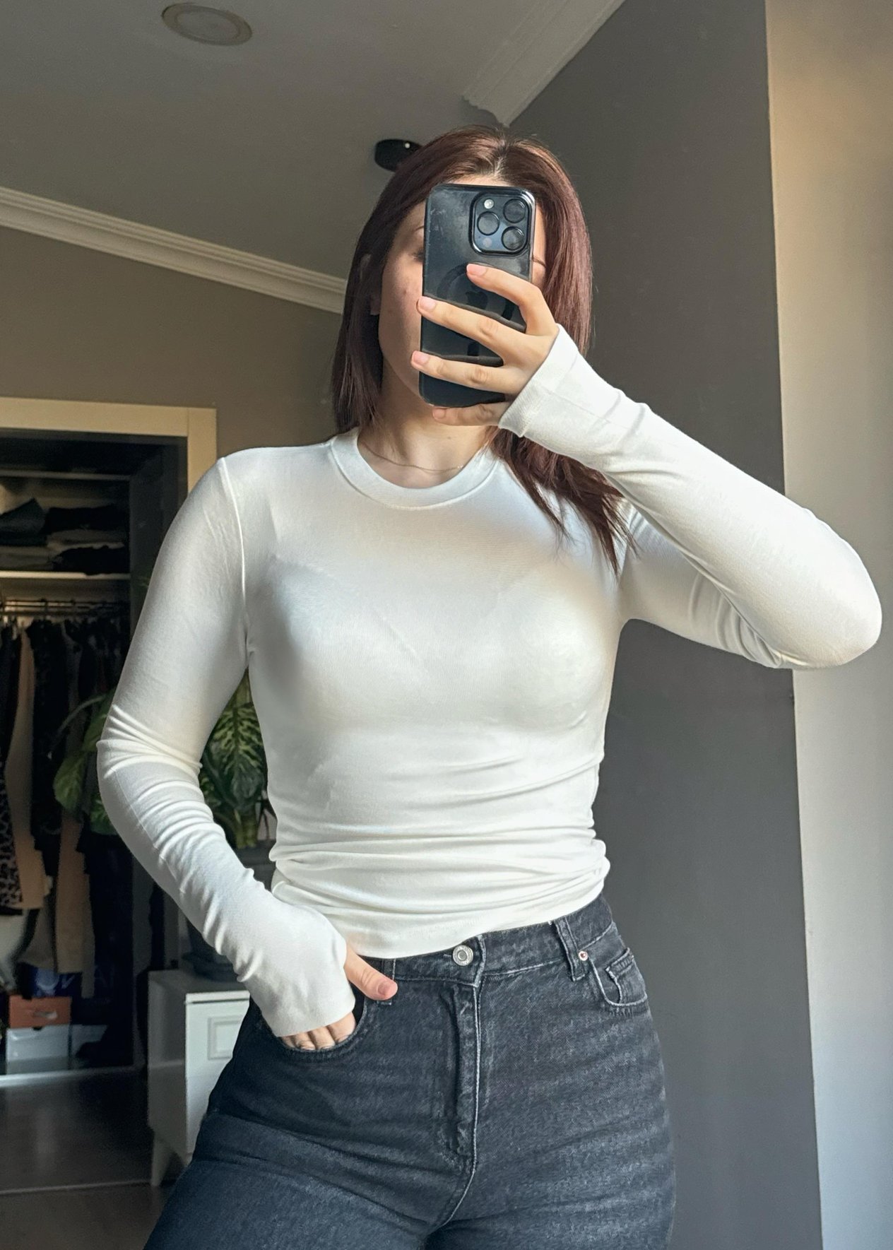 Parmak Geçirmeli Body -Beyaz
