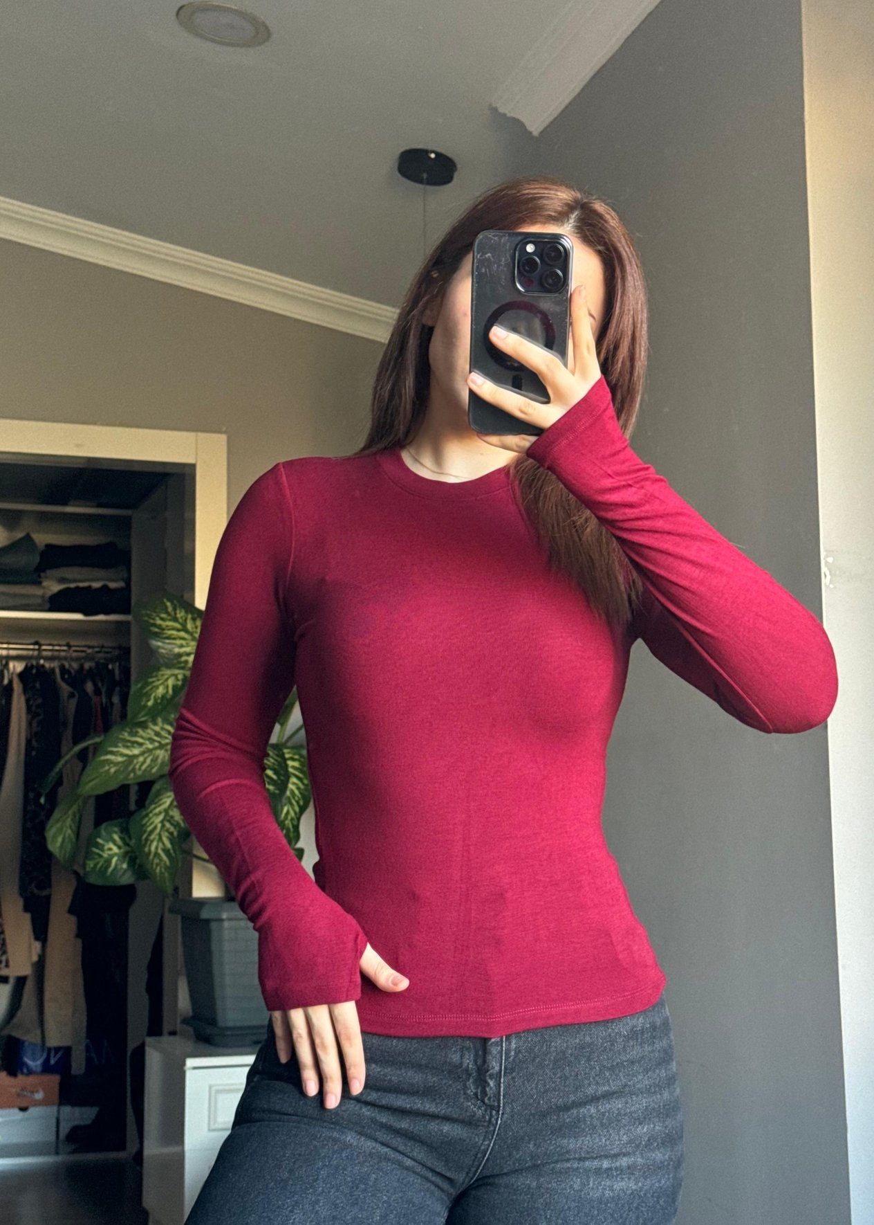 Parmak Geçirmeli Body -Bordo