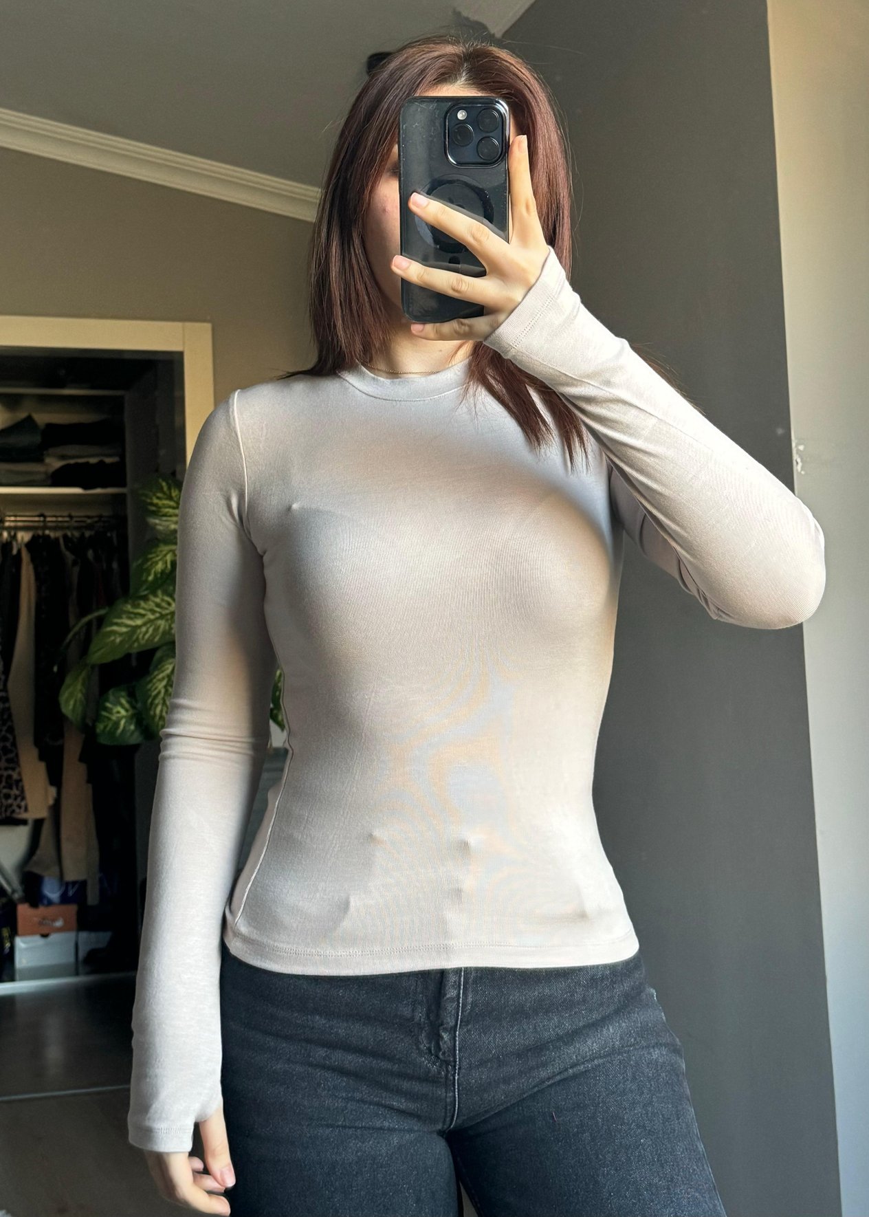 Parmak Geçirmeli Body -Bej