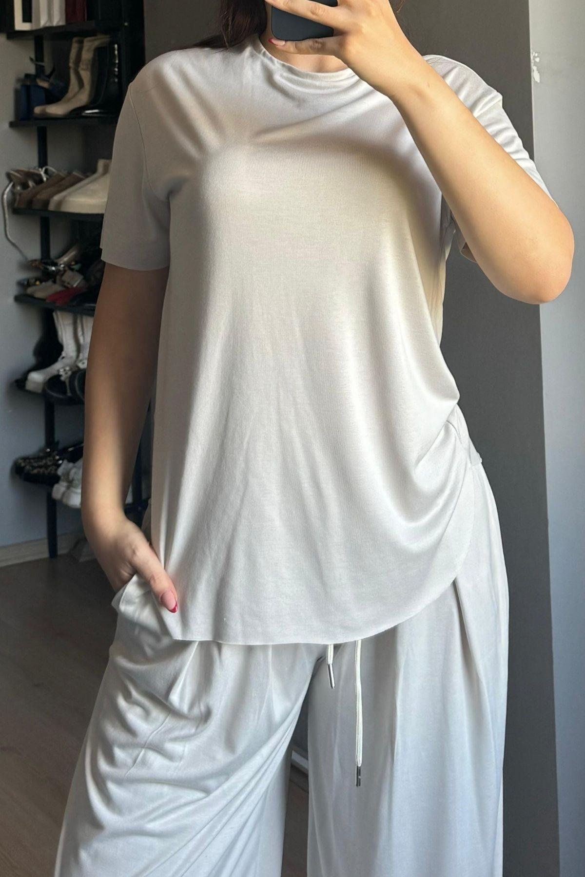Şalvar Model Modal Takım -BejAlt - Üst Takım