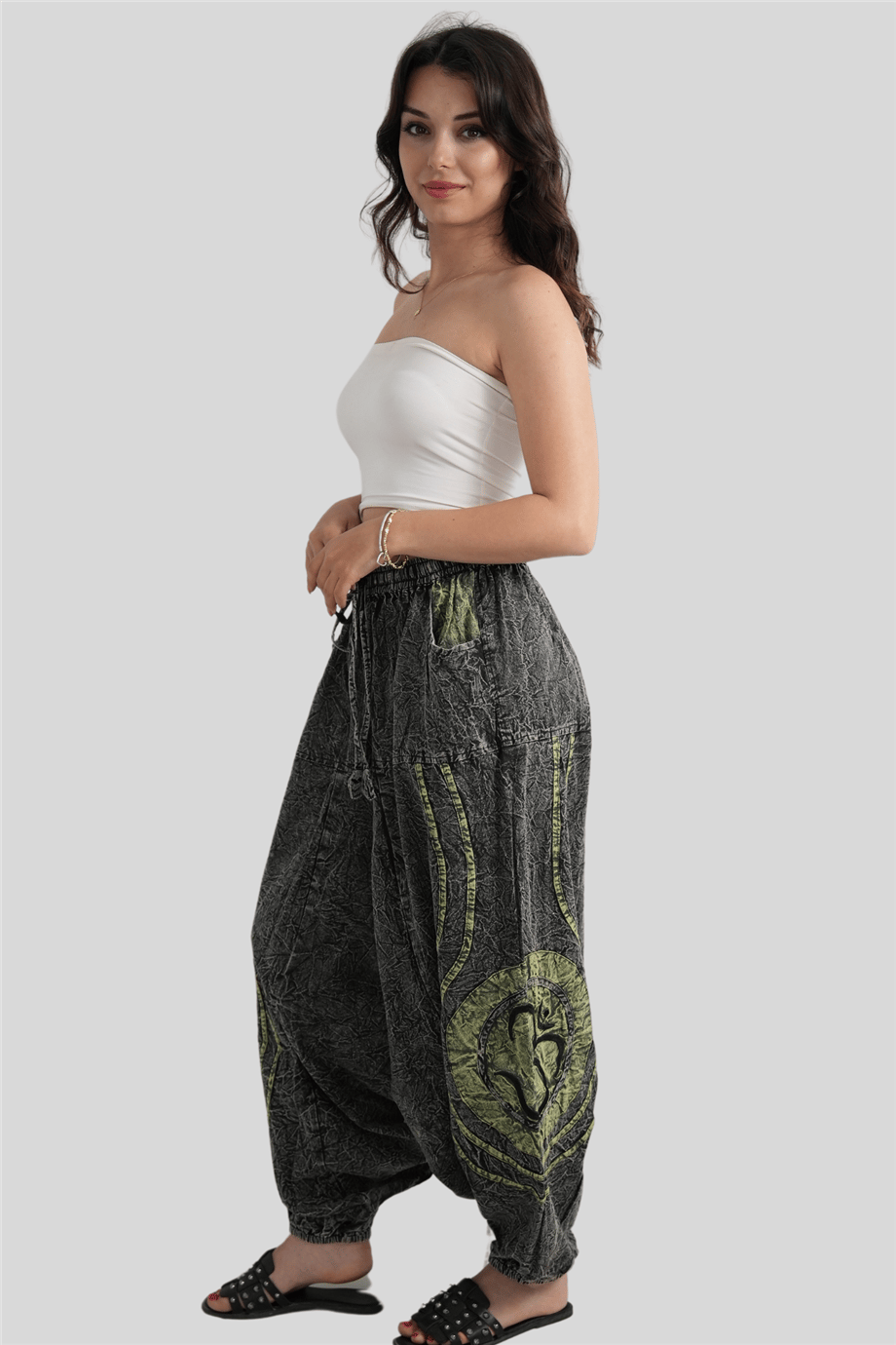 Gri Renk Unisex Bohem Nepal Şalvar