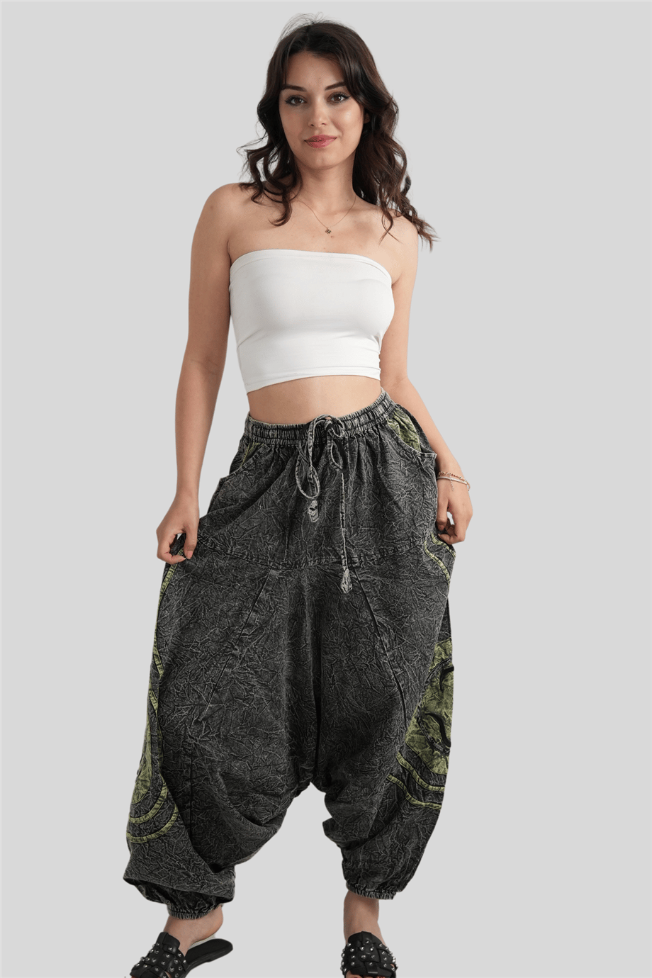 Gri Renk Unisex Bohem Nepal Şalvar