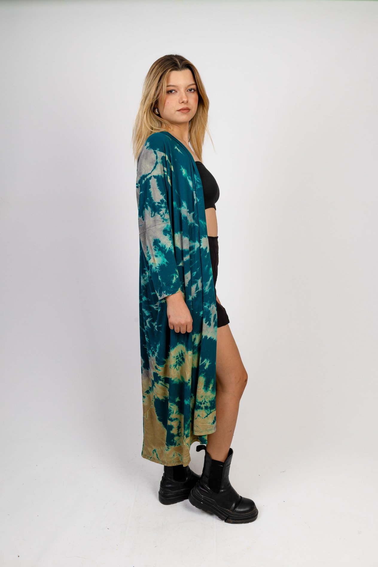 Koyu Yeşil Batik Desenli Kaftan