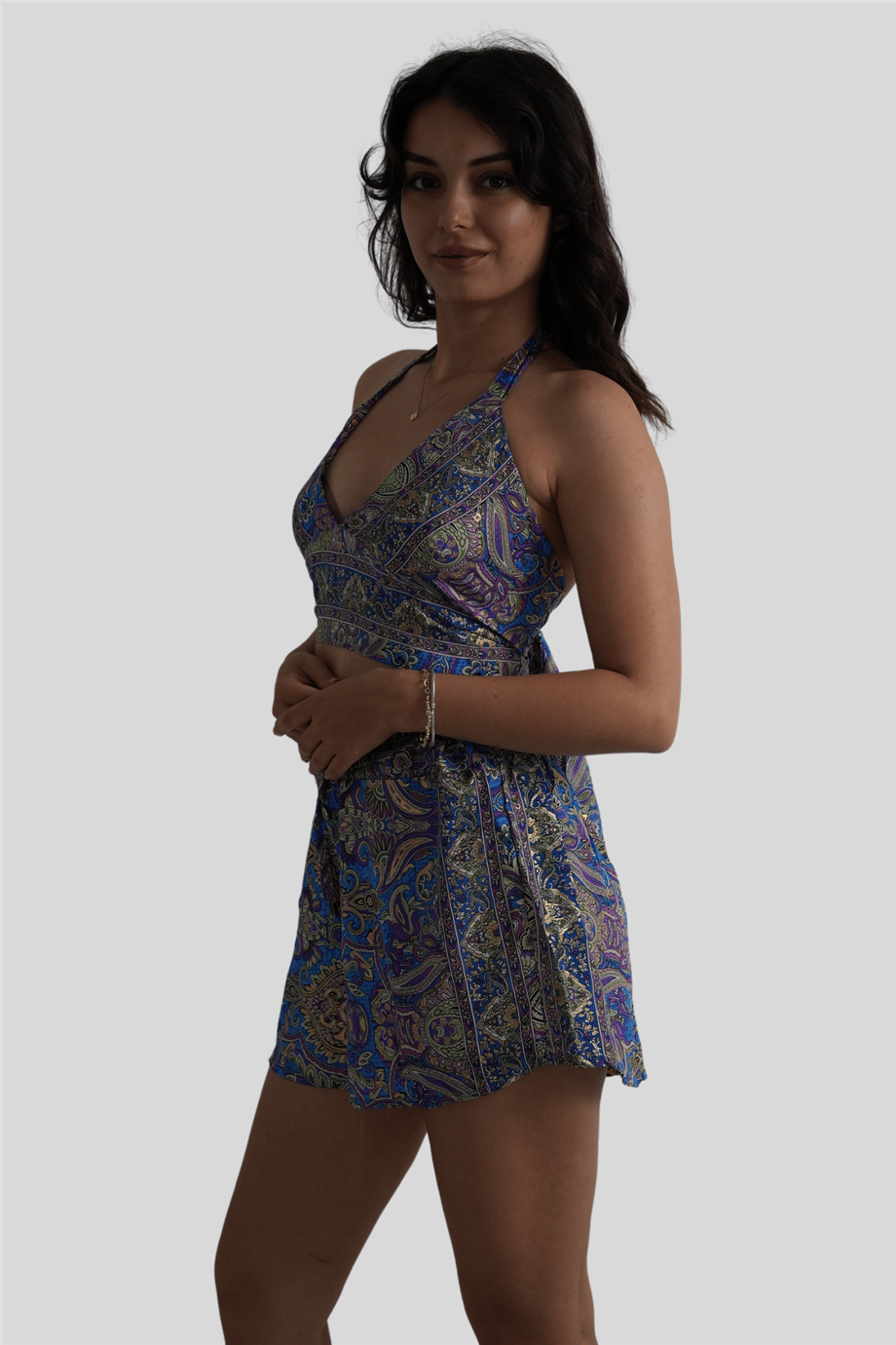Mavi Gold Detaylı Şort Crop Takım