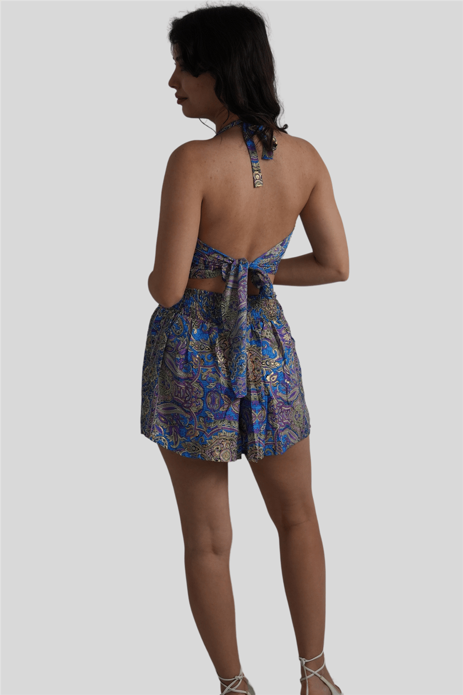 Mavi Gold Detaylı Şort Crop Takım