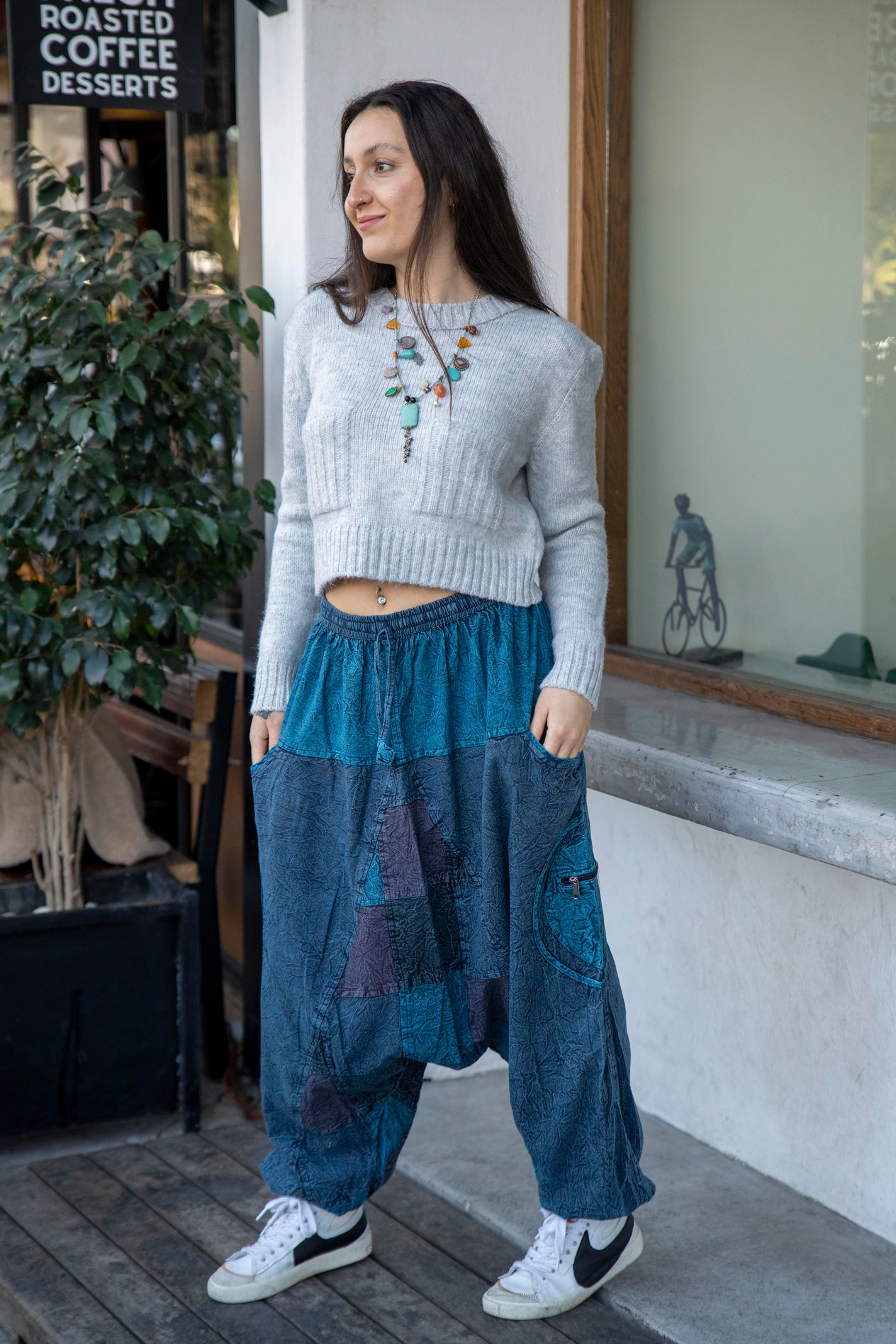 Unisex Mavi Renk Bohem Nepal Patchwork Şalvar