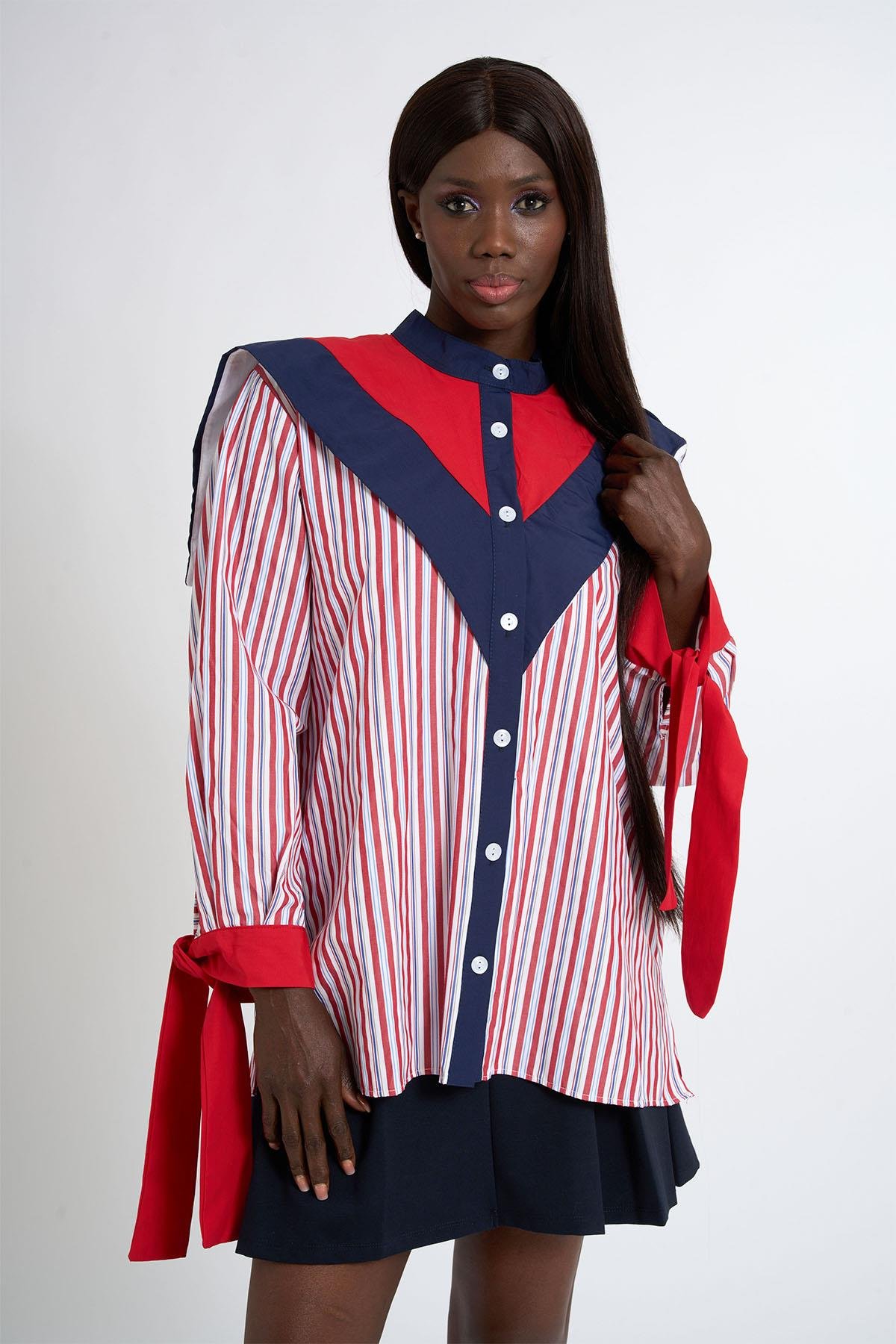 Striped Shirt with Sailor Collar | Red