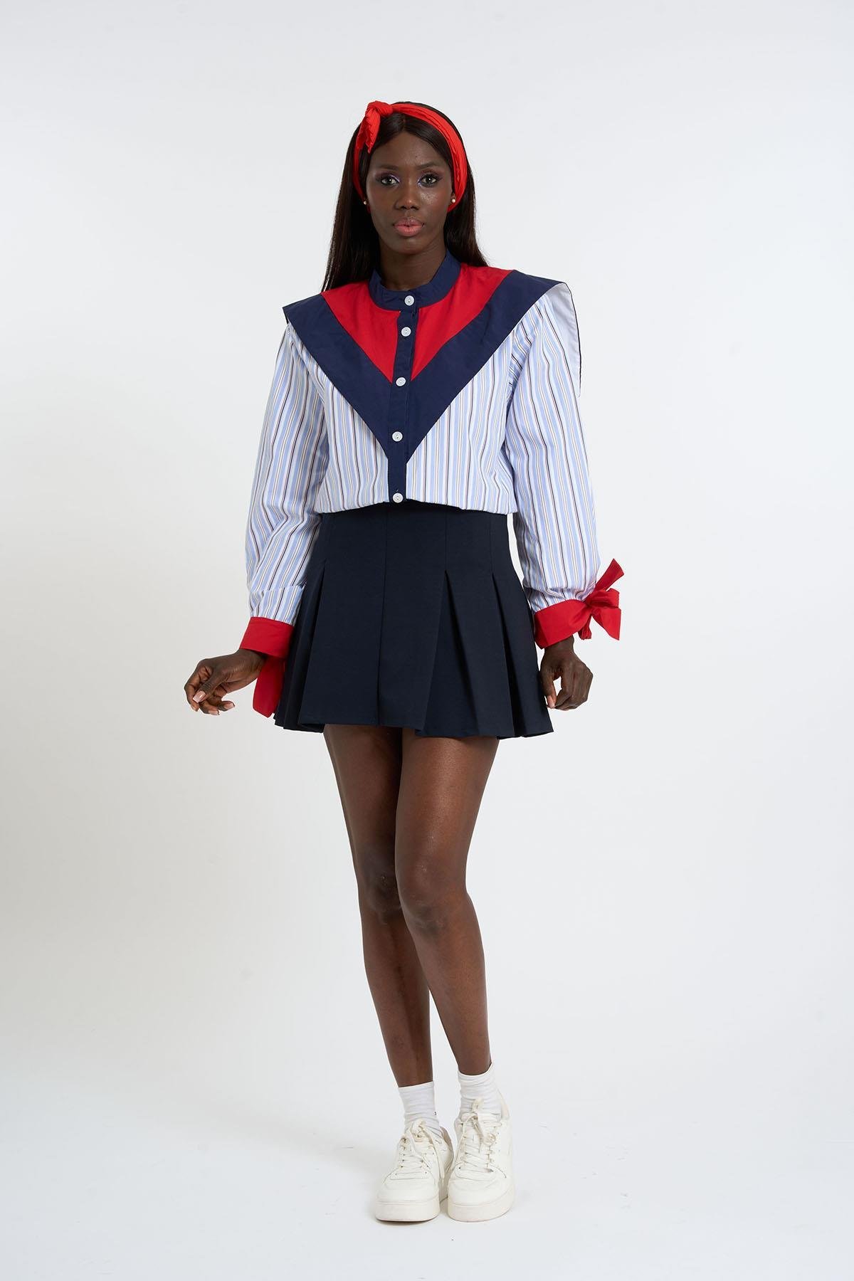 Striped Shirt with Sailor Collar | Sky Blue