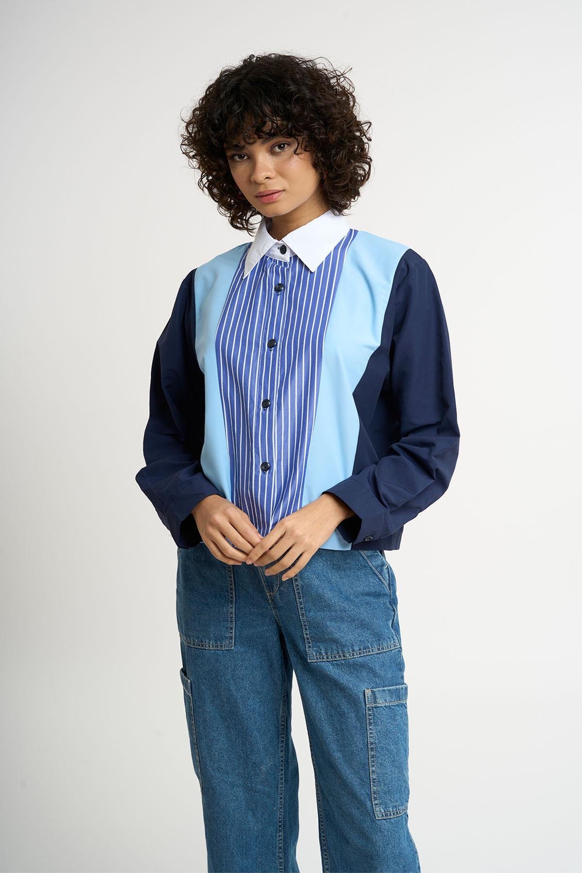 Chemise grenat rayée | Bleu clair