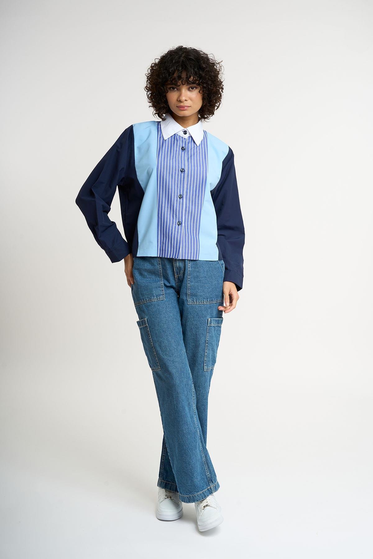 Chemise grenat rayée | Bleu clair