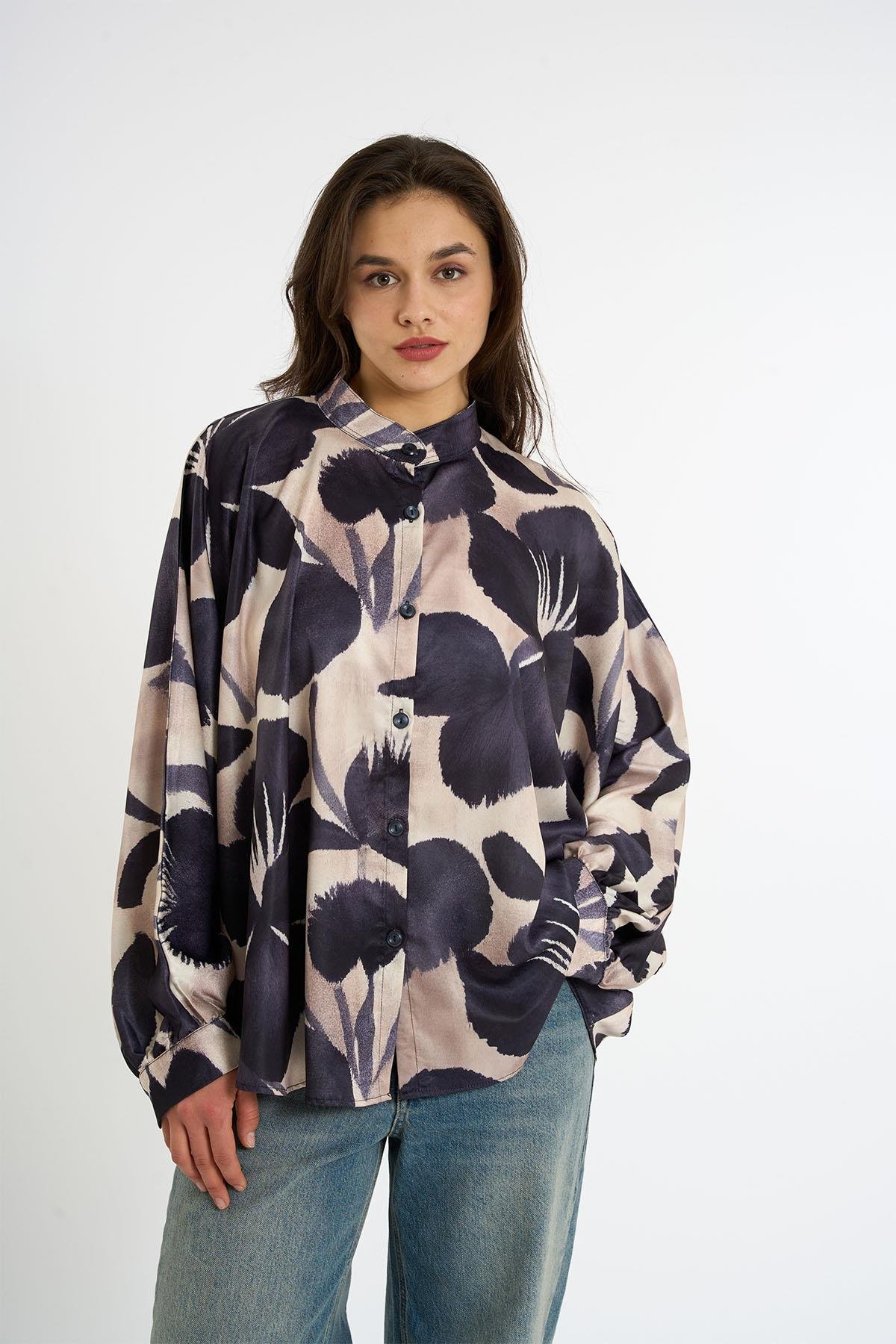 Patterned Satin Shirt | Black