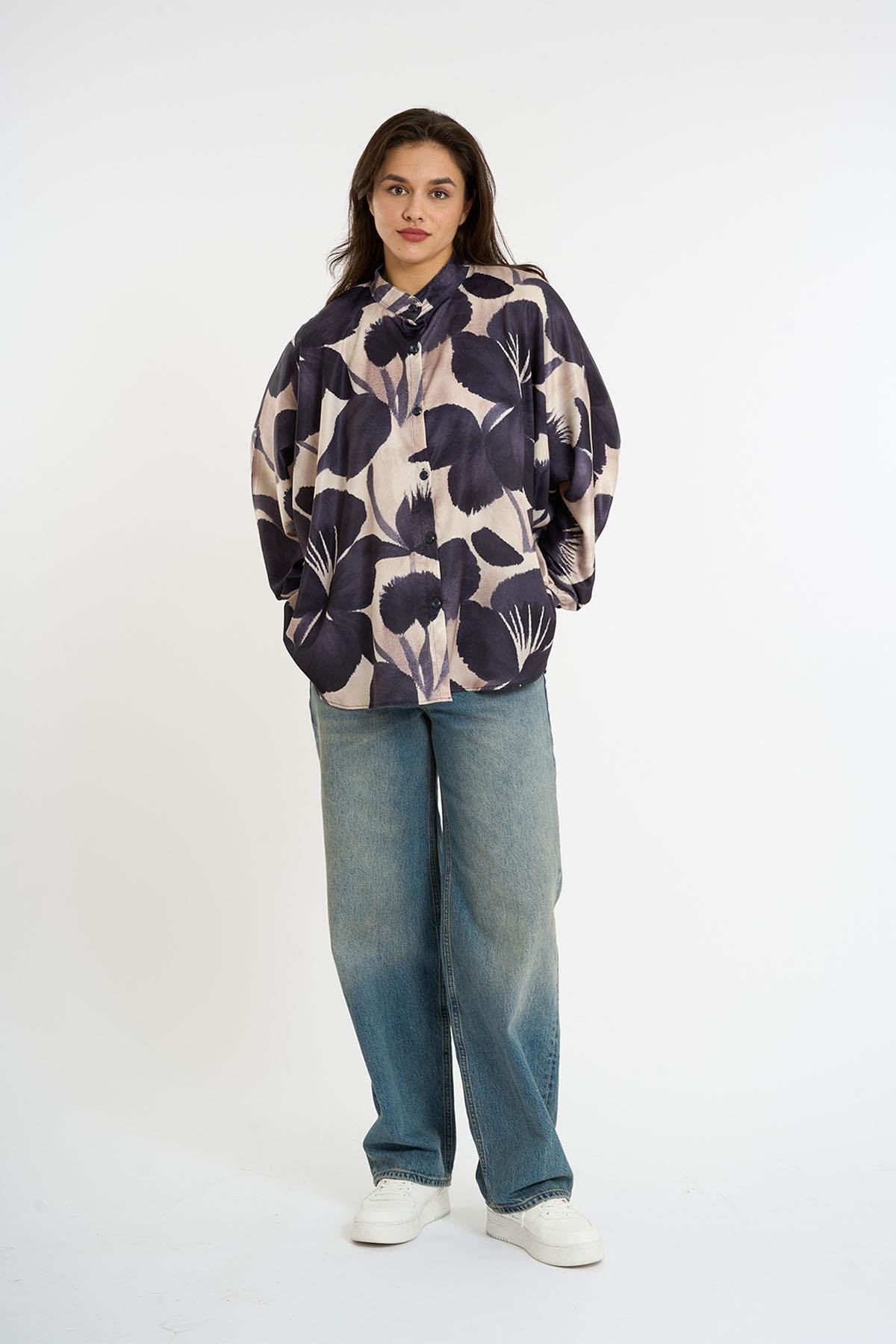 Patterned Satin Shirt | Black